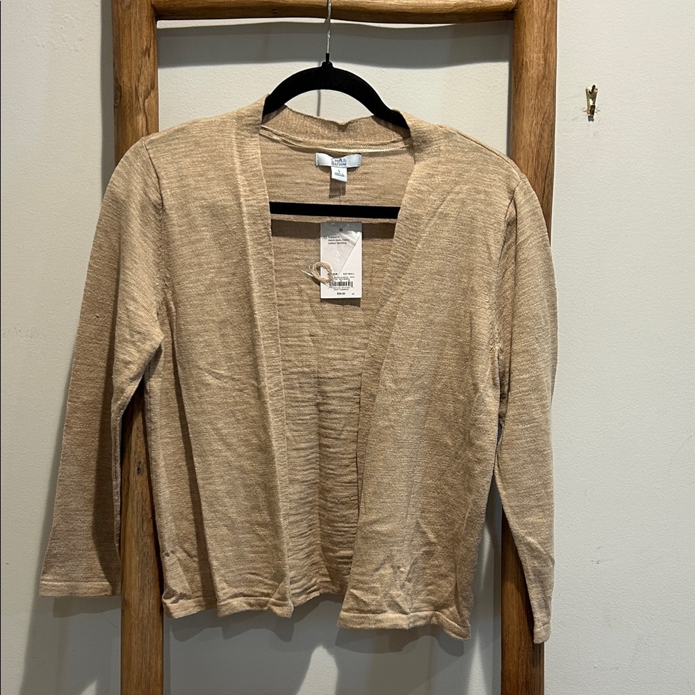 Tan Cardigan with Long Sleeves and Relaxed Fit